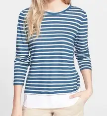Tory Burch Linen Striped Crewneck Long Sleeve Shirt L Lagenlook Coastal Resort