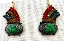 st. patrick's day pot of gold in rhinestone earrings