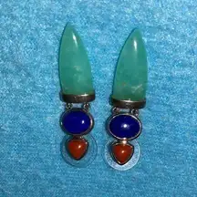 WHITNEY KELLY Jade lapis lazuli coral pierced earrings .925 sterling silver