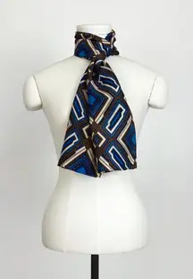 Vintage Y2K Pure Silk Geometic Rectangular Fashion Scarf in Blue | 57” x 10”