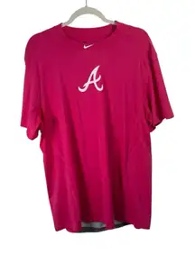 Nike Atlanta Braves Pro Combat Dri-Fit Pink Short Sleeve Shirt Fitted Womens XL