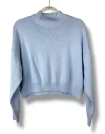 H&M Divided Jumper Light Blue Soft Knit Mock Neck Dropped Shoulder Sweater Large