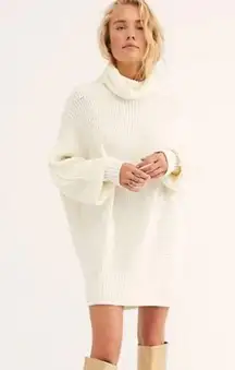 Free People Cocoa Turtleneck Oversized Ivory/Cream Sweater Tunic Dress XS