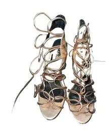 Liliana‎ Rose Gold  Patent Leather Ankle Strap Zip 4" Heel sz 8.5 S-87