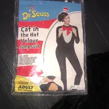 Spirit  Cat In The Hat Halloween Costume Velour Jumpsuit Adults Small