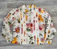 Coldwater Creek floral embroidered  ruffle top/lightweight jacket 8 petite I49