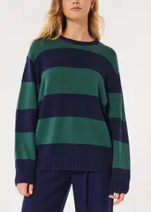 Hollister Navy Blue & Hunter Green Striped Oversized Sweater