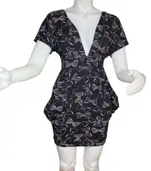 FREDDIE ROJAS Retro 80s Black Purple Bows Inverted Pagoda Mini Dress Size Small