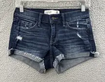 Y2K Abercrombie‎ & Fitch Low Rise Denim Jean Shorts 2" Cuffed Distressed Women 0