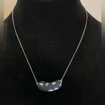 BLACK CURVED BEAD WITH WHITE DOTS Necklace 17"