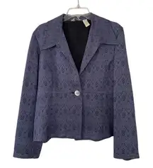 J. Jill Blue Silk Blend Geometric Cropped Blazer Size Medium Casual Formal