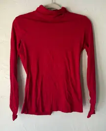 Habitat XS Red Pima Cotton Long Sleeve‎ Turtleneck Top Ruched Coquette Romantic