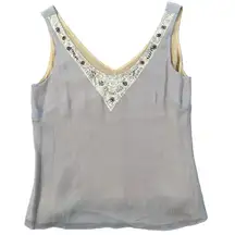 Sigrid Olsen Purple 100% Silk Camisole Tank Top Women's 8 Sequin Lace Beaded