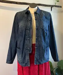 Ralph Lauren Cotton Denim Washed Worn Look Loop Button Chore Coat Size 1X