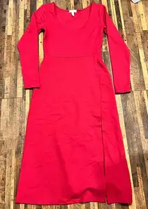 Leith‎ Womens Dress Pink Size Small Midi Slit Long Sleeve Scoop Knit Long Sleeve