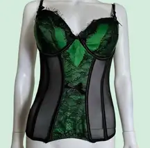 Size Large Bustier Green black lace Push-Up corset lingerie suspender belt sexy‌