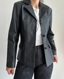 Vintage Leather Jacket Womens Small Button Front Goth Punk Minimalist Tanners NY