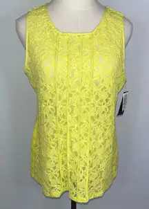 ALFANI Yellow Ice Floral Sheer Lace Tank Top Large NWT