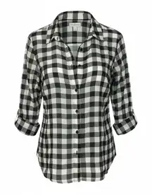 Kim Rogers Black and White Plaid Button Down Shirt