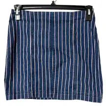 Altar'd State small mini skirt blue red pinstripe zips up back stretchy denim