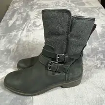 UGG Boots Sz 8 Simmens Waterproof Black Leather Winter Ankle Sherpa Lined Winter