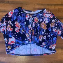Free People Keeping On Medium floral Twisted Front Hem Knit Top dolman sleeve