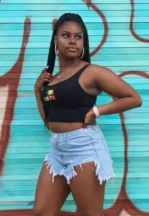 PLT Extreme Thigh Rip Denim Shorts Size 14