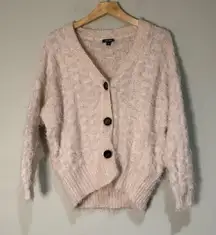 Wild Fable Eyelash Waffle Knit Button‎ Cardigan Fuzzy Beige Slouchy-XS