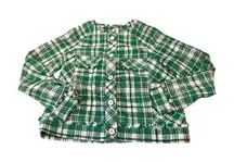 Cabi Womens Medium Sophia Green Plaid Tweed Library Button Jacket Blazer 5653