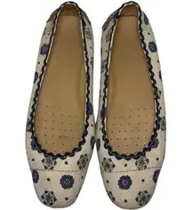 The Original Car Shoe Women’s Size 38 7 Cream Navy Blue Canvas Driving Shoes