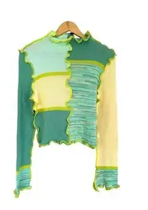 Asos Design Sweater Size 6 Patchwork Retro Colorblock Trendy Flare Sleeves Green