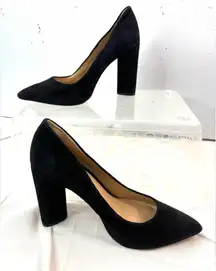 Gianni Bini 7.5 Elegant Pointed Toe Black Suede Chunky Heels - Funeral