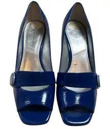 Tahari Billie 2 Womens Blue Patent Leather Peep Toe Heels Shoes Size 7 1 2 M