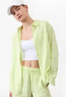 Athleta Retreat Oversized Linen Button Up Shirt in Limone Large