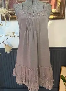 Ryu Mauve Babydoll Dress with Lace Trim ~ Size Small 🍄