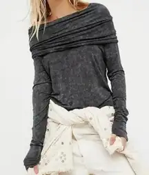 WE THE FREE PEOPLE COSMO COWL NECK TOP SHIRT Medium Grey