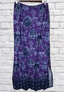 Vintage purple navy blue floral full length skirt sz large