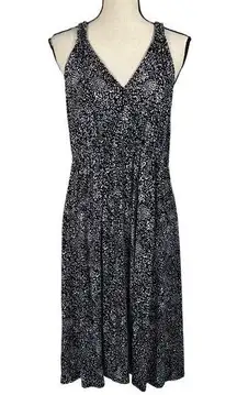 Lane Bryant SZ 14/16 Dress Abstract Sleeveless Stretch Empire Waist V-Neck Black