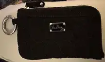 Vera Bradley ID Case Coin Bag Black Circles Microfiber Key Ring L-Zip READ