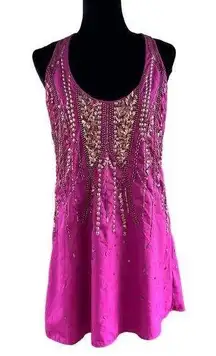 Free People Ella Embellished Mini Dress Purple And Gold Size S