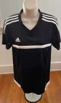 Climacool V-neck Short Sleeve Black Soccer Jersey Top, size M