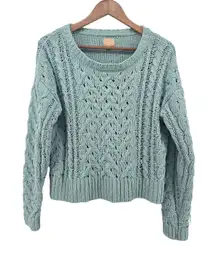AERO Hygge Women Sweater Medium Light Blue Cable Knit Pullover Cozy Relaxed Fit