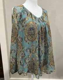 Doe & Rae Shirt Women’s Size Small Long Sleeve Paisley Blouse V-Neck Boho