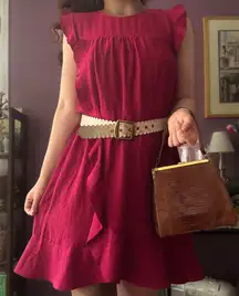 Isabel Marant 38 Etoile Cherry Red Soie Silk Mini Dress with Ruffles Boho Chic