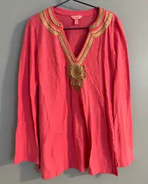 Lily Pulitzer pink and gold long sleeve blouse size M