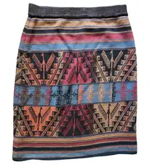 Peruvian Connection Pima Cotton Knit Multicolor Skirt Inca Pattern Small EUC