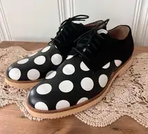 Stephen Venezia Black White Polka Dot Leather Derby Lace Up Shoes size 8