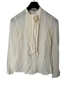 Burberry silk blouse pussybow necktie cream white women's size 4