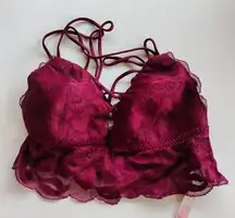 PINK VICTORIA'S SECRET LIGHTLY LINED BRA TIE‎ FRONT LACE MAROON WOMENS SIZE S