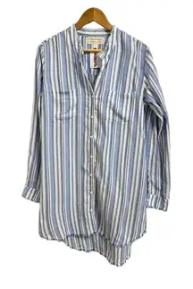 CLOTH & STONE women's blue white linen blend gauze button down‎ shirt dress S